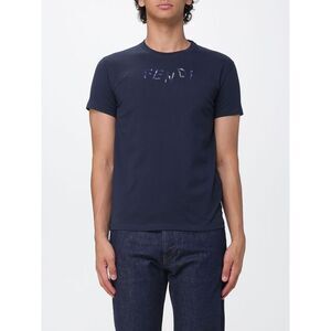 Fendi Men Slim Fit Cotton T-Shirt Fendi With Contrast Embroidered Logo